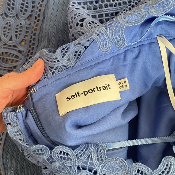 Self Portrait Lace Peplum Dress in Cornflower Blue Size 4 - Picture 8 of 8